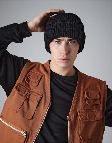 Beechfield Classic Waffle Knit Beanie | Unisex | Cuffed | Black or Navy | One Size - Hat - Logo Free Clothing