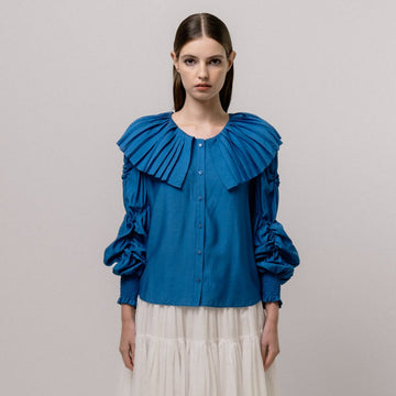 Blue Lapel Blouse