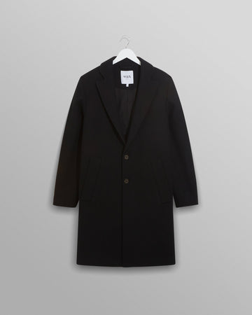 wax london men's Sasso Coat Black Wool