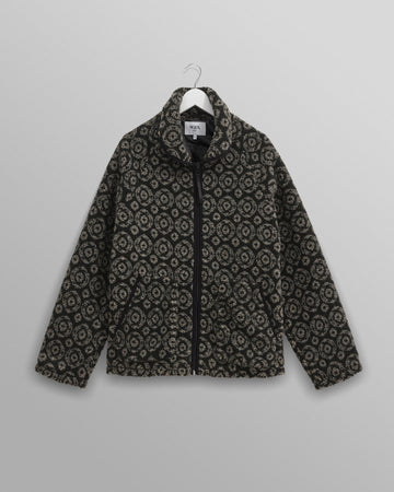 wax london men's Tate - Charcoal Ornate Jacquard Fleece Jacket