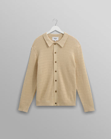 wax london men's Tristan - Sand Cable Stitch Knitted Shirt