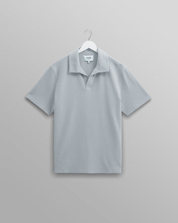 wax london men's Atwood - Blue Textured Organic Cotton Polo Shirt