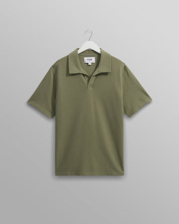 wax london men's Atwood - Green Textured Organic Cotton Polo Shirt