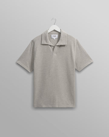 wax london men's Atwood - Grey Marl Textured Organic Cotton Polo Shirt