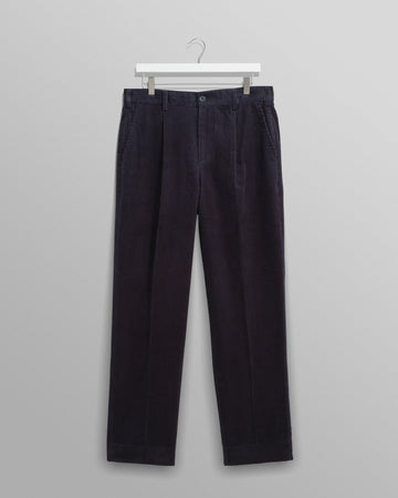 wax london men's Aubyn - Navy Soft Corduroy Pleated Trousers