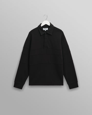 wax london men's Blen - Black Organic Cotton Rugby Shirt