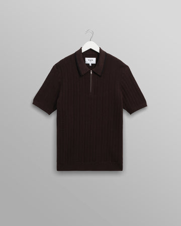 wax london men's Bury - Dark Brown Stripe Zip Polo