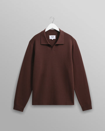 wax london men's Carter - Brown Open Collar Milano Knit Polo