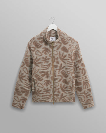 wax london men's Cozi - Ecru Squiggle Fleece Jacket
