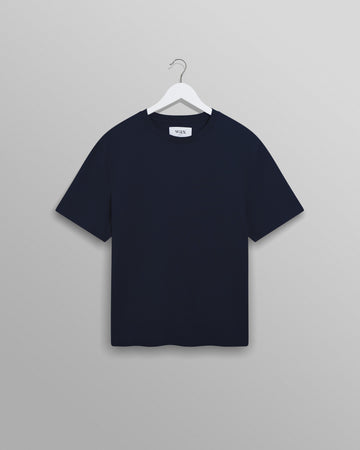 wax london men's Dean - Navy Textured Organic Cotton T-Shirt