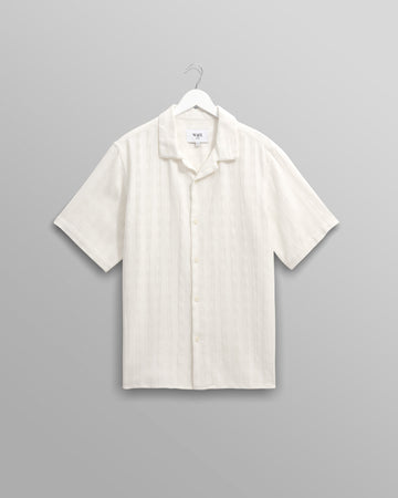 wax london men's Didcot - Ecru Open Weave Cotton Short-Sleeve Shirt