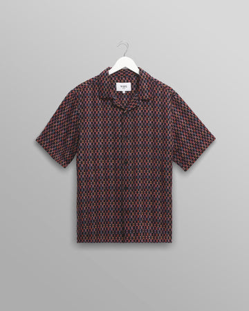 wax london men's Didcot - Navy And Multicolour Geometric Short-Sleeve Shirt