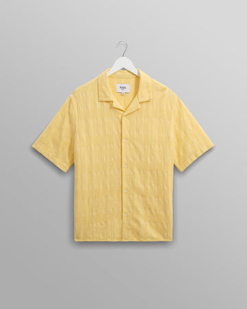wax london men's Didcot - Yellow Waffle Seersucker Cotton Short-Sleeve Shirt