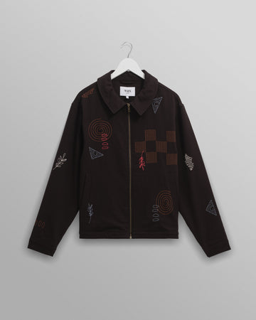 wax london men's Eldon - Black Doodle Embroidered Cotton Jacket