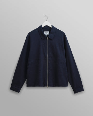 wax london men's Eldon - Navy Cotton Seersucker Jacket