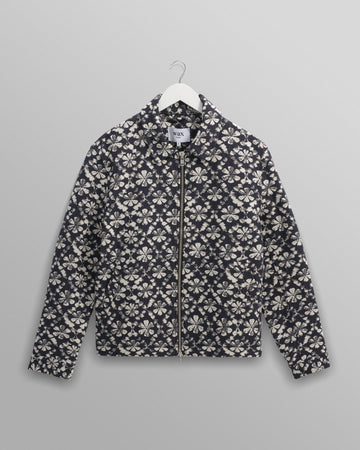 wax london men's Eldon - Navy Flower Stamp Jacquard Jacket