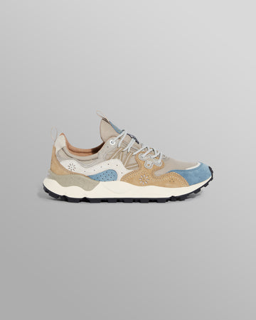 wax london men's Flower Mountain YAMANO 3 - Grey And Blue Suede And Nylon-Ripstop Trainers