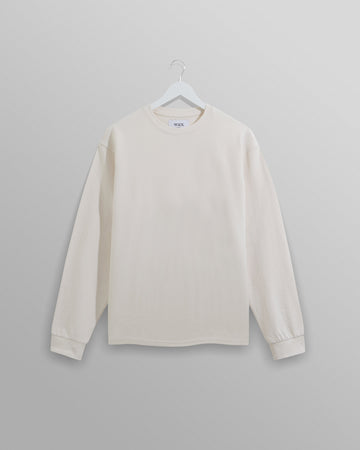 wax london men's Hayden - Ecru Textured Organic Cotton Long Sleeve T-Shirt