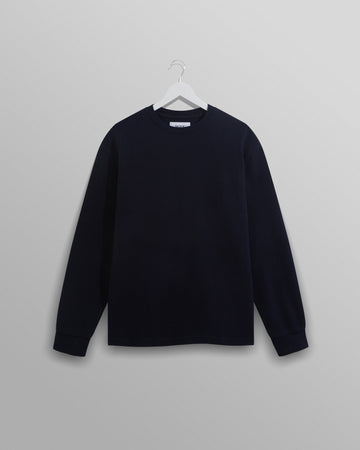 wax london men's Hayden - Navy Textured Organic Cotton Long Sleeve T-Shirt