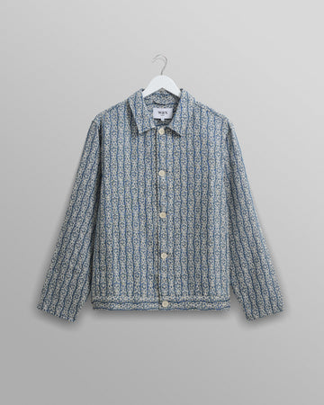 wax london men's Iggy - Blue And Ecru Floral Stripe Jacket
