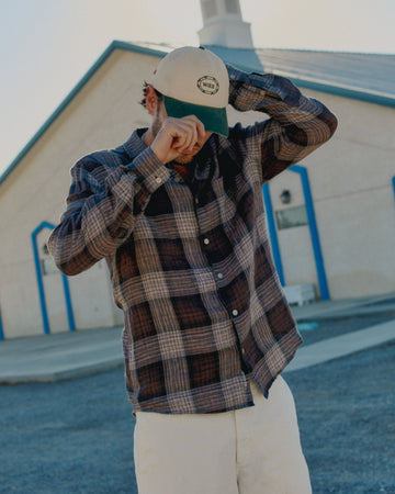 wax london men's Jaunt - Brown Check Linen Shirt