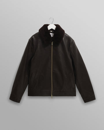 wax london men's Kendal - Dark Brown Lamb Leather Flight Jacket