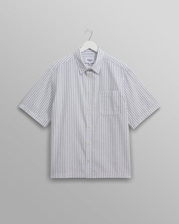 wax london men's Kew - White Stripe Cotton-Poplin Short-Sleeve Shirt