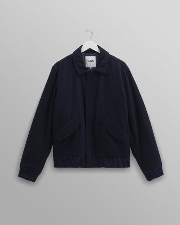 wax london men's Knoll - Navy Wool Bomber Jacket