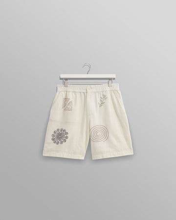 wax london men's Kurt - Ecru Doodle Embroidered Shorts