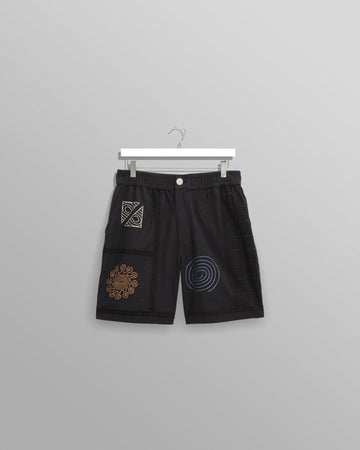 wax london men's Kurt - Navy Doodle Embroidered Shorts