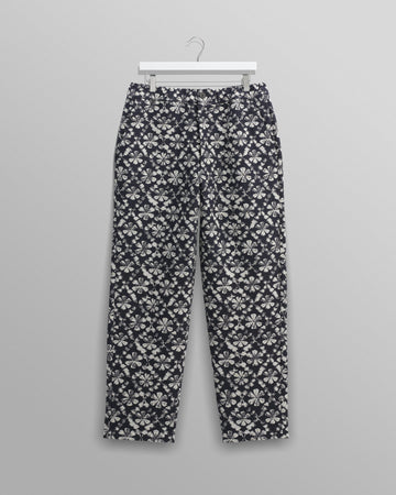 wax london men's Kurt - Navy Flower Stamp Jacquard Trousers