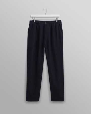 wax london men's Kurt - Navy Two-Tone Linen Trousers