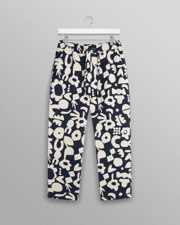 wax london men's Kurt - Navy And Ecru Spin Jacquard Trousers