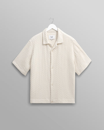 wax london men's Lido - Ecru Dobby Cotton Weave Short-Sleeve Shirt