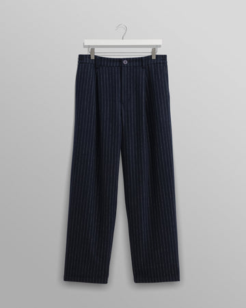 wax london men's Malham - Navy Pinstripe Wool Trousers