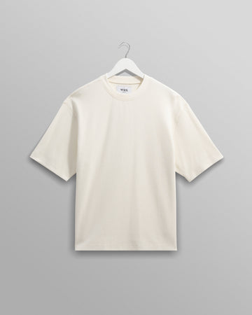 wax london men's Milton - Ecru Organic Waffle Cotton T-Shirt
