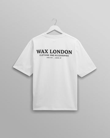 wax london men's Milton - White Stacked Text Graphic Organic Cotton T-Shirt