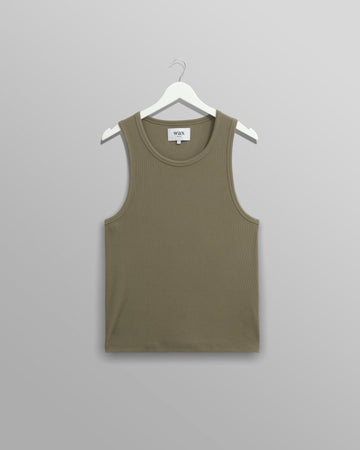 wax london men's Montague - Khaki Ribbed Organic Cotton Vest