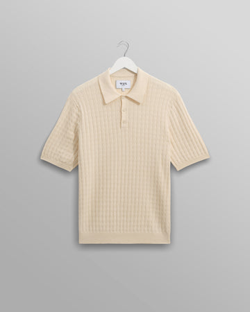 wax london men's Naples - Ecru Diamond Stripe Knitted Polo