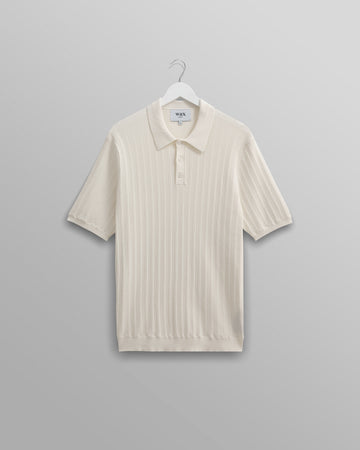 wax london men's Naples - Ecru Textured Knitted Polo Shirt