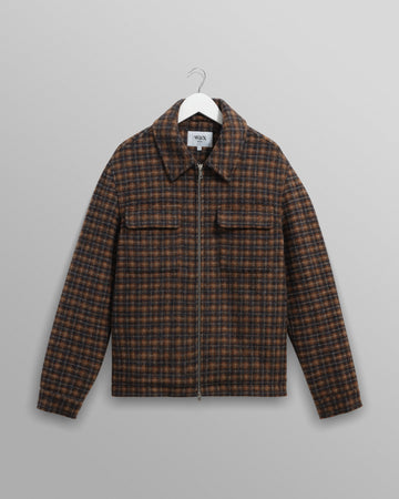 wax london men's Osier - Navy And Brown Drawn Check Jacket
