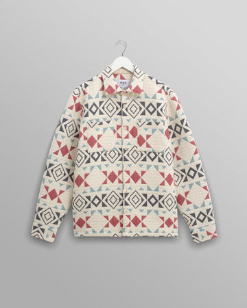 wax london men's Otto - Ecru And Red Quilted Overshirt