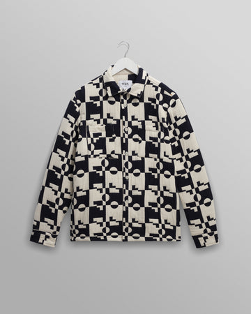 wax london men's Otto - Navy And Ecru Jigsaw Jacquard Overshirt