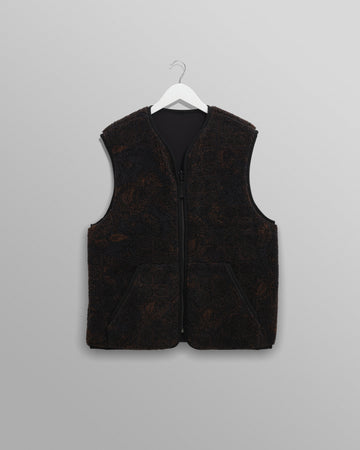 wax london men's Paragon - Black And Brown Reversible Paisley Borg Gilet