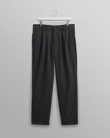 wax london men's Raleigh - Charcoal Herringbone Pleated Trousers