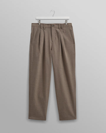 wax london men's Raleigh - Light Brown Herringbone Pleated Trousers