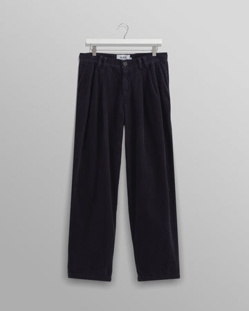 wax london men's Raleigh - Navy Corduroy Pleated Trousers