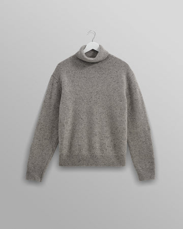 wax london men's Ridgeway - Grey Donegal Roll Neck Jumper