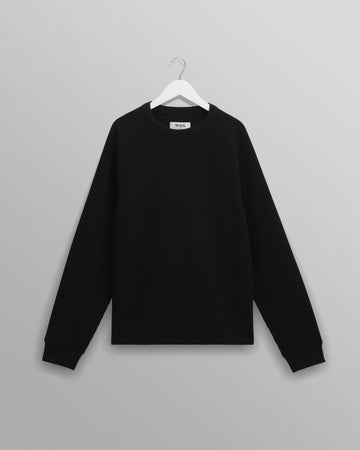wax london men's Riley - Black Structured Waffle Crewneck Jumper