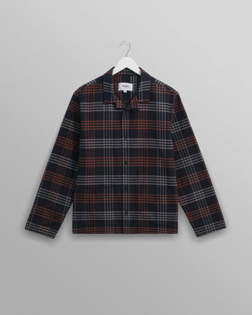 wax london men's Ripley - Navy And Orange Check Flannel Lounge Shirt